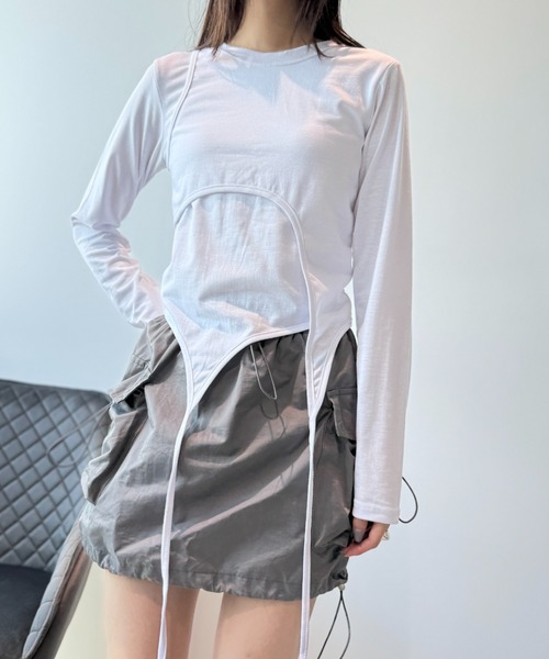 Y2K SYNAPSE FACTORY（ワイツーケー シナプスファクトリー）の「【レイヤード】カットソー（Tシャツ/カットソー・レディース・ホワイト/グレー・FREE）」の11枚目の写真