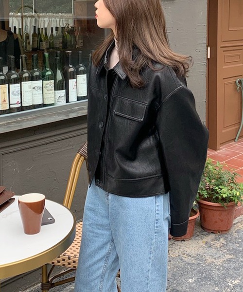 aimoha(アイモハ)の「ステンカラーPUレザージャケット(ブルゾン・レディース・キャメル/ブラック・FREE)」の20枚目の写真