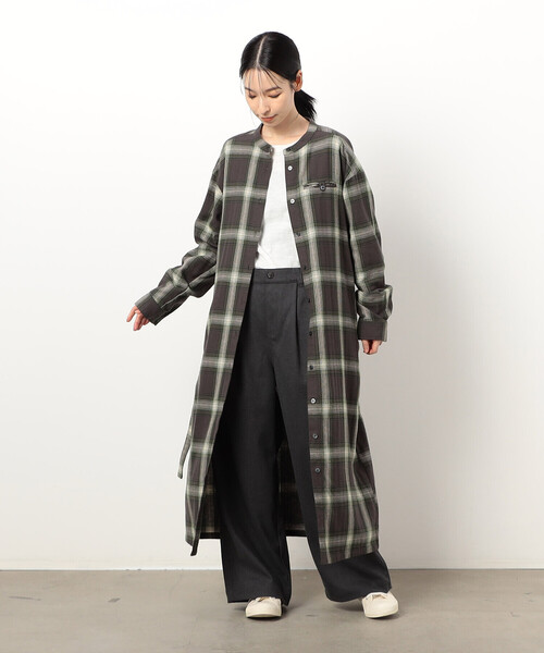 ONIGIRI（オニギリ）の「起毛チェック　シャツワンピース（シャツワンピース・レディース・チャコール/ベージュ・FREE）」の3枚目の写真