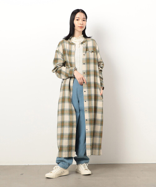 ONIGIRI（オニギリ）の「起毛チェック　シャツワンピース（シャツワンピース・レディース・チャコール/ベージュ・FREE）」の5枚目の写真