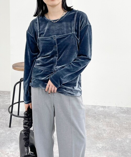 fredy emue(フレディエミュ)の「ベロアロンTビスチェセット(Tシャツ/カットソー・レディース・ブラック/グレイッシュブルー/ブラウン・38)」の9枚目の写真