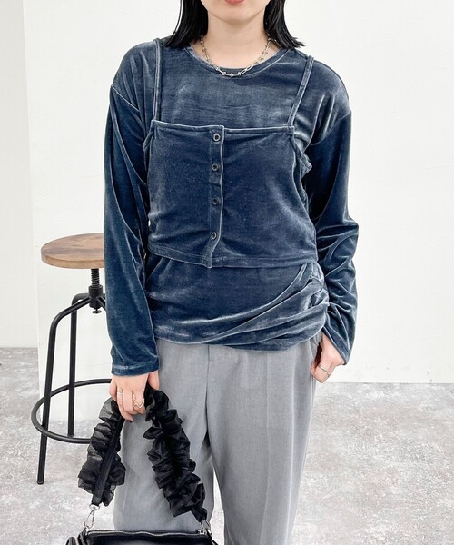 fredy emue(フレディエミュ)の「ベロアロンTビスチェセット(Tシャツ/カットソー・レディース・ブラック/グレイッシュブルー/ブラウン・38)」の10枚目の写真