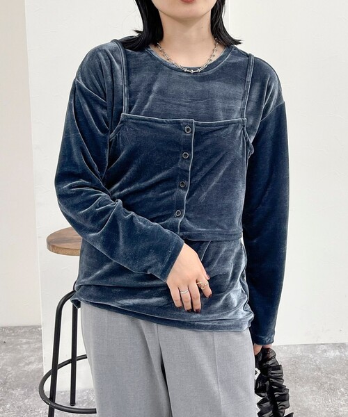 fredy emue(フレディエミュ)の「ベロアロンTビスチェセット(Tシャツ/カットソー・レディース・ブラック/グレイッシュブルー/ブラウン・38)」の15枚目の写真