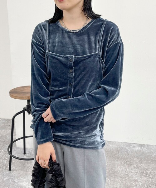 fredy emue(フレディエミュ)の「ベロアロンTビスチェセット(Tシャツ/カットソー・レディース・ブラック/グレイッシュブルー/ブラウン・38)」の16枚目の写真