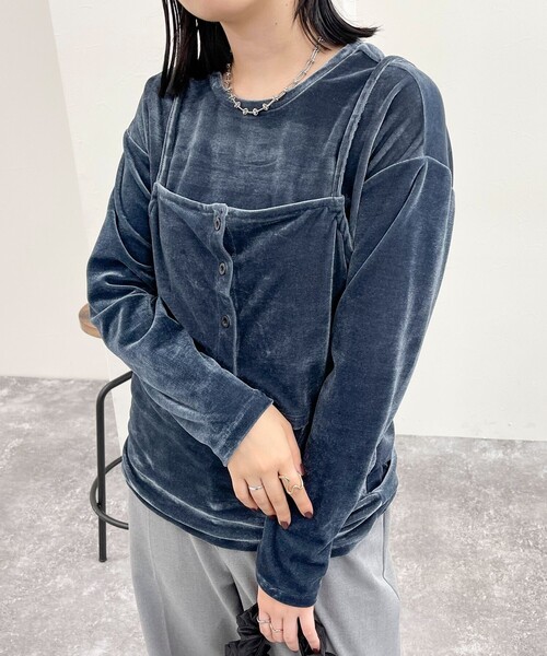 fredy emue(フレディエミュ)の「ベロアロンTビスチェセット(Tシャツ/カットソー・レディース・ブラック/グレイッシュブルー/ブラウン・38)」の17枚目の写真