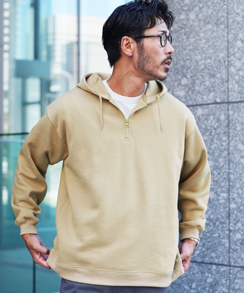 jiggys shop(ジギーズショップ)の「裏起毛ハーフジップパーカーフーディー(パーカー・メンズ・ブラック/ベージュ・X-LARGE/LARGE/MEDIUM)」の2枚目の写真