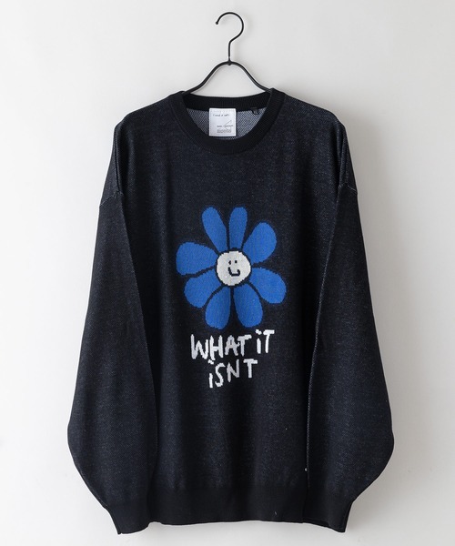 【（What it isNt）ART BY MARKGONZALES / (ワットイットイズント) アートバイマークゴンザレス】シャギーダブルジャガード クルーネックセーター ユニセックス（ニット/セーター）｜（What it isNt）ART BY MARKGONZALES（ワットイットイズント）