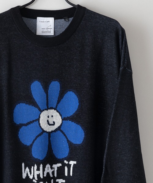 【（What it isNt）ART BY MARKGONZALES / (ワットイットイズント) アートバイマークゴンザレス】シャギーダブルジャガード クルーネックセーター ユニセックス（ニット/セーター）｜（What it isNt）ART BY MARKGONZALES（ワットイットイズント）
