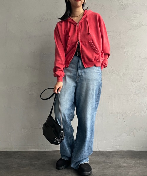 JEANS FACTORY Clothes（ジーンズファクトリークローズ）の「[Jeans Factory Clothes/ジーンズファクトリークローズ] ケミカル加工 フェードスウェット ジップパーカー（パーカー・レディース・ブラック/グレー/レッド・S/M/L）」の6枚目の写真