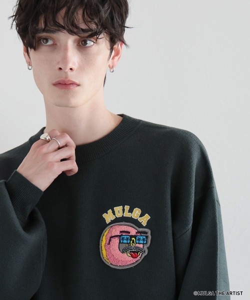 MULGA（モルガ）の「【MULGA THE LIFE】コラボ/イラストサガラワッペンニット（ニット/セーター・メンズ・グリーン/アイボリー/ブラック・MEDIUM/LARGE）」の13枚目の写真