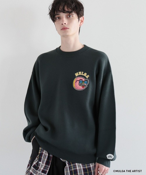 MULGA（モルガ）の「【MULGA THE LIFE】コラボ/イラストサガラワッペンニット（ニット/セーター・メンズ・グリーン/アイボリー/ブラック・MEDIUM/LARGE）」の7枚目の写真