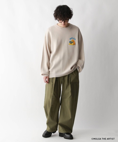 MULGA（モルガ）の「【MULGA THE LIFE】コラボ/イラストサガラワッペンニット（ニット/セーター・メンズ・グリーン/アイボリー/ブラック・MEDIUM/LARGE）」の18枚目の写真