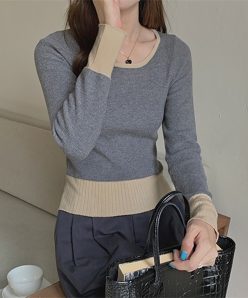Doula Doula(ドゥーラドゥーラ)の「配色リブ切り替えニット(ニット/セーター・レディース・グレー/ブラック/ネイビー/ブラウン・FREE)」の11枚目の写真