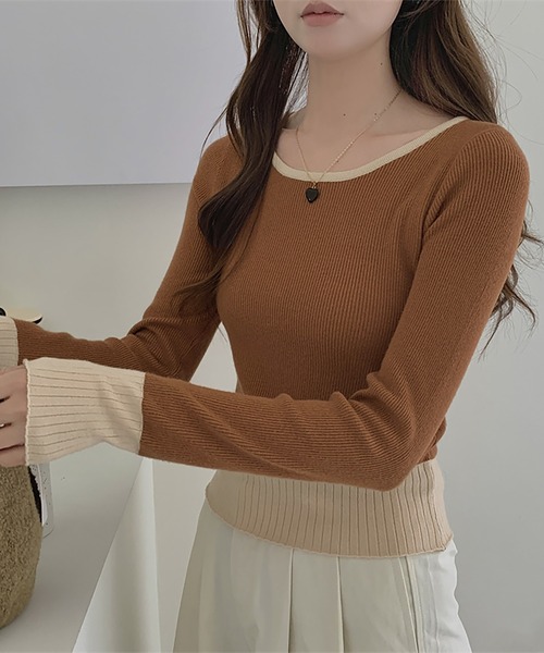 Doula Doula(ドゥーラドゥーラ)の「配色リブ切り替えニット(ニット/セーター・レディース・グレー/ブラック/ネイビー/ブラウン・FREE)」の20枚目の写真