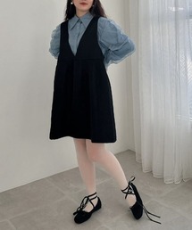 hugi（ハギ）の「BLACK MINI DRESS/ブラックミニワンピース（ジャンパースカート）」