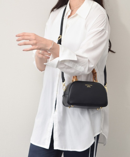 CHRISTIAN VILLA（クリスチャンヴィラ）の「【CHRISTIAN VILLA】バンブーハンドルミニバッグ(Q56407)（ハンドバッグ・レディース・ホワイト/ブラック・ALL）」の6枚目の写真