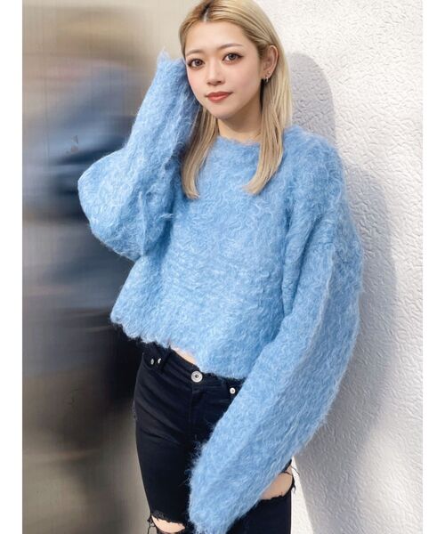 GYDA(ジェイダ)の「WEB限定!モヘアタッチシャギーショートニットトップス(ニット/セーター・レディース・アイボリー/グレー/チャコールグレー/ブルー・FREE)」の5枚目の写真