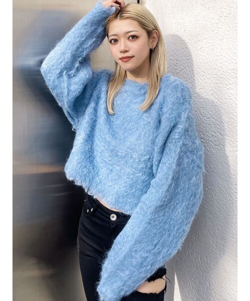 GYDA(ジェイダ)の「WEB限定!モヘアタッチシャギーショートニットトップス(ニット/セーター・レディース・アイボリー/グレー/チャコールグレー/ブルー・FREE)」の6枚目の写真