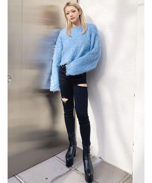 GYDA(ジェイダ)の「WEB限定!モヘアタッチシャギーショートニットトップス(ニット/セーター・レディース・アイボリー/グレー/チャコールグレー/ブルー・FREE)」の10枚目の写真