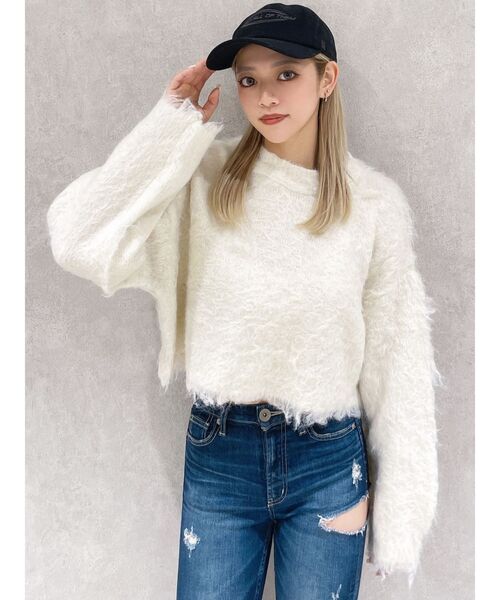 GYDA(ジェイダ)の「WEB限定!モヘアタッチシャギーショートニットトップス(ニット/セーター・レディース・アイボリー/グレー/チャコールグレー/ブルー・FREE)」の12枚目の写真