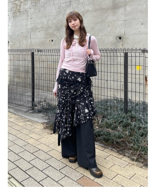 tシャツ SLIT RIBBON TOPS/スリットリボントップス レディース mideal tシャツ ribbon long sleeve slit tops / リボンロング