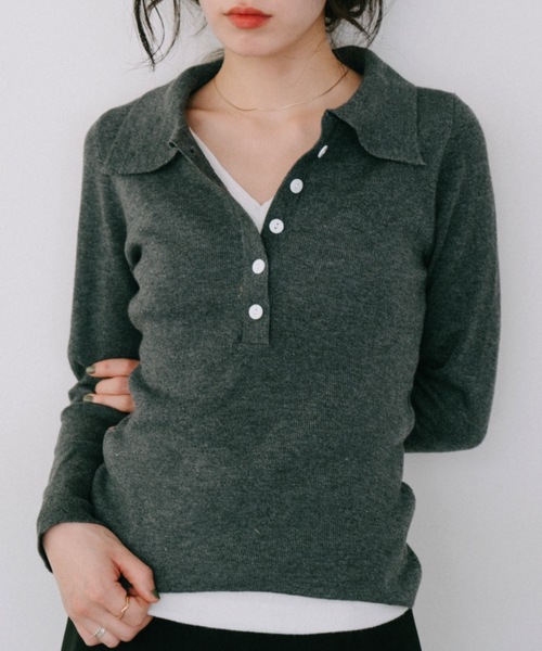 DRWCYS(ドロシーズ)の「フロントボタンレイヤードニット(ニット/セーター・レディース・ネイビー/グレー・FREE)」の1枚目の写真