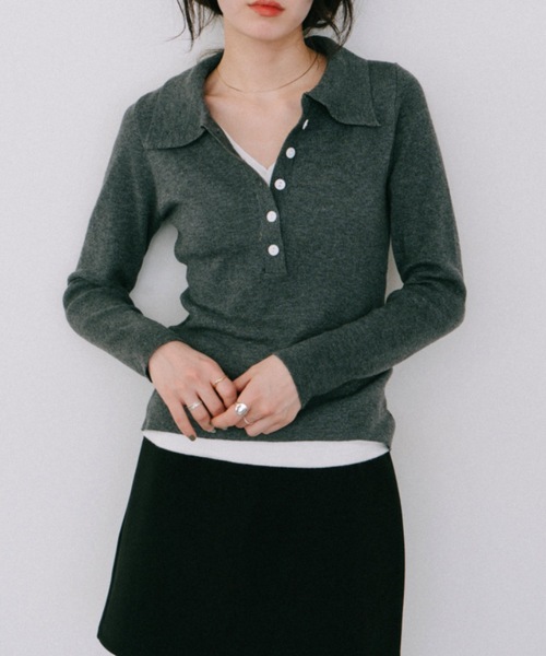 DRWCYS(ドロシーズ)の「フロントボタンレイヤードニット(ニット/セーター・レディース・ネイビー/グレー・FREE)」の15枚目の写真