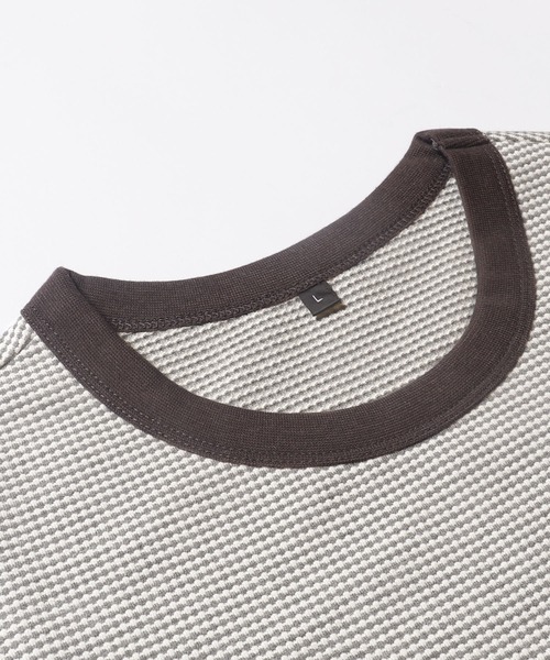 coca（coca）（コカ）の「ジャカードボーダーロングTシャツ（Tシャツ/カットソー・メンズ・グレイッシュベージュ/チャコール・XL/L/M）」の13枚目の写真