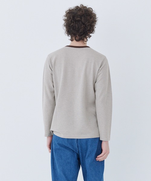 coca（coca）（コカ）の「ジャカードボーダーロングTシャツ（Tシャツ/カットソー・メンズ・グレイッシュベージュ/チャコール・XL/L/M）」の5枚目の写真