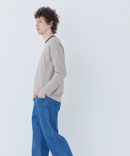 coca（coca）（コカ）の「ジャカードボーダーロングTシャツ（Tシャツ/カットソー・メンズ・グレイッシュベージュ/チャコール・XL/L/M）」の6枚目の写真