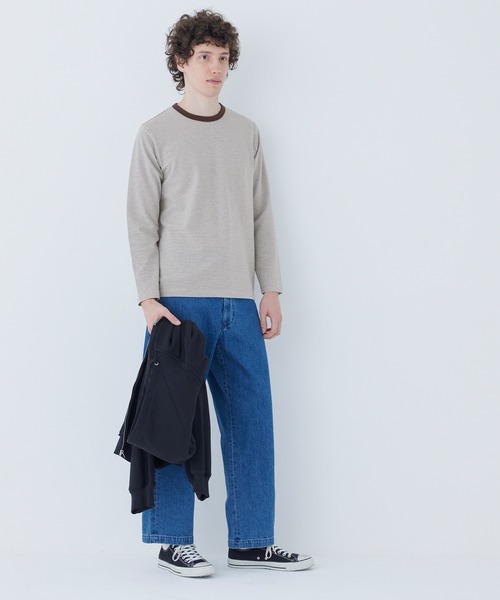 coca（coca）（コカ）の「ジャカードボーダーロングTシャツ（Tシャツ/カットソー・メンズ・グレイッシュベージュ/チャコール・XL/L/M）」の7枚目の写真