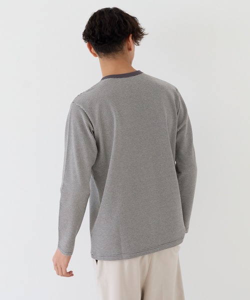 coca（coca）（コカ）の「ジャカードボーダーロングTシャツ（Tシャツ/カットソー・メンズ・グレイッシュベージュ/チャコール・XL/L/M）」の10枚目の写真