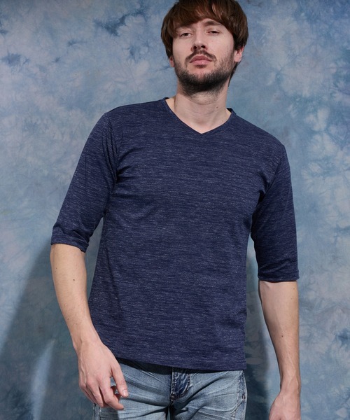 HIDEAWAYS NICOLE（ハイダウェイニコル）の「メランジスムース５分袖Tシャツ（Tシャツ/カットソー・メンズ・トップグレー/サックスブルー/ネイビー/ブラック・MEDIUM/LARGE/X-LARGE）」の3枚目の写真