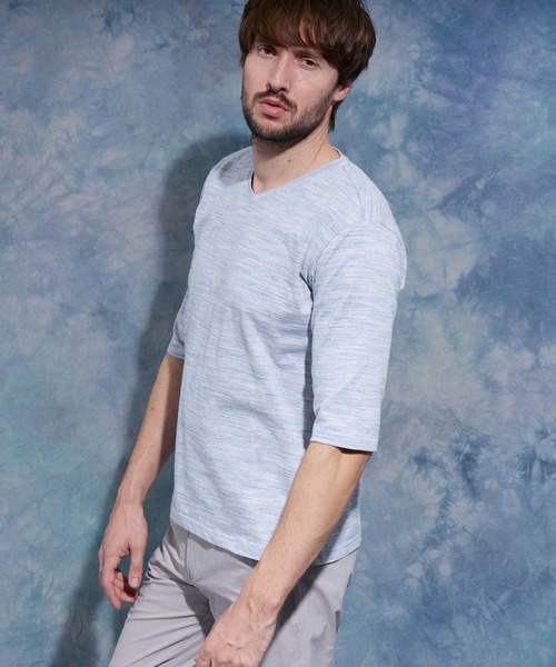 HIDEAWAYS NICOLE（ハイダウェイニコル）の「メランジスムース５分袖Tシャツ（Tシャツ/カットソー・メンズ・トップグレー/サックスブルー/ネイビー/ブラック・MEDIUM/LARGE/X-LARGE）」の4枚目の写真