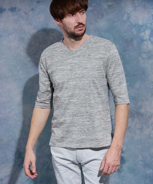 HIDEAWAYS NICOLE（ハイダウェイニコル）の「メランジスムース５分袖Tシャツ（Tシャツ/カットソー・メンズ・トップグレー/サックスブルー/ネイビー/ブラック・MEDIUM/LARGE/X-LARGE）」の2枚目の写真