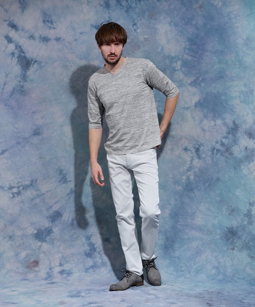 HIDEAWAYS NICOLE（ハイダウェイニコル）の「メランジスムース５分袖Tシャツ（Tシャツ/カットソー・メンズ・トップグレー/サックスブルー/ネイビー/ブラック・MEDIUM/LARGE/X-LARGE）」の5枚目の写真