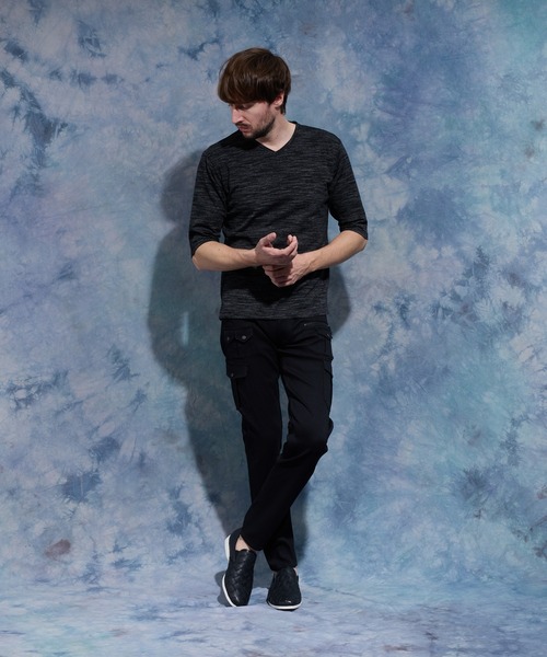 HIDEAWAYS NICOLE（ハイダウェイニコル）の「メランジスムース５分袖Tシャツ（Tシャツ/カットソー・メンズ・トップグレー/サックスブルー/ネイビー/ブラック・MEDIUM/LARGE/X-LARGE）」の6枚目の写真