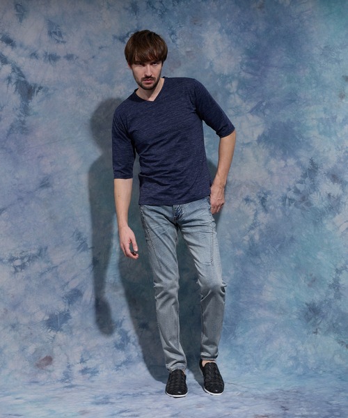 HIDEAWAYS NICOLE（ハイダウェイニコル）の「メランジスムース５分袖Tシャツ（Tシャツ/カットソー・メンズ・トップグレー/サックスブルー/ネイビー/ブラック・MEDIUM/LARGE/X-LARGE）」の8枚目の写真