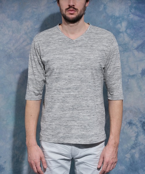 HIDEAWAYS NICOLE（ハイダウェイニコル）の「メランジスムース５分袖Tシャツ（Tシャツ/カットソー・メンズ・トップグレー/サックスブルー/ネイビー/ブラック・MEDIUM/LARGE/X-LARGE）」の9枚目の写真