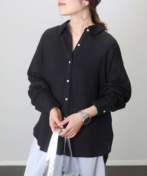 Aletta vita(アレッタビータ)の「フレンチリネン長袖シャツ(シャツ/ブラウス・レディース・ブルー/ブラック/ベージュ・FREE)」の2枚目の写真