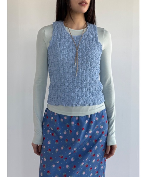 Didot.showroom（ディドット ショールーム）の「【DIDOT.】リンクルノースリーブブラウス（タンクトップ・レディース・アイボリー/ブラック/スカイブルー/ベージュ・FREE）」の4枚目の写真