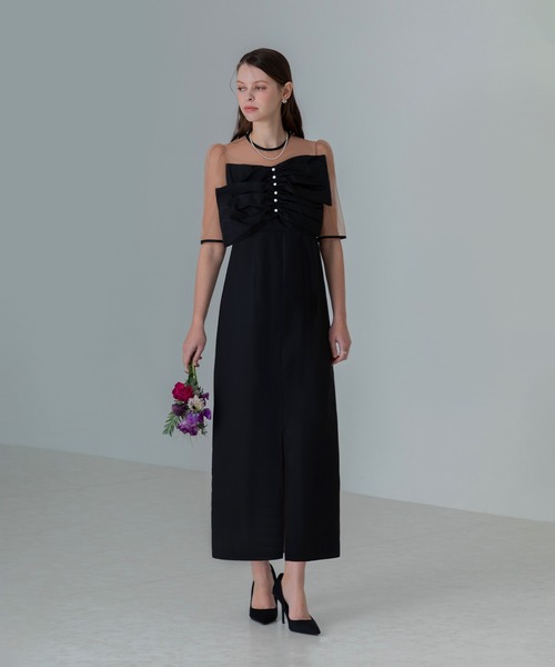 セール】【LEJA】フロントプリーツシアースリーブIラインドレス