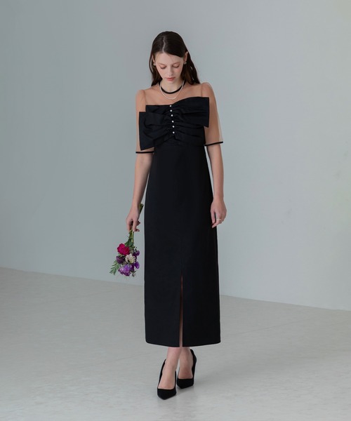 セール】【LEJA】フロントプリーツシアースリーブIラインドレス