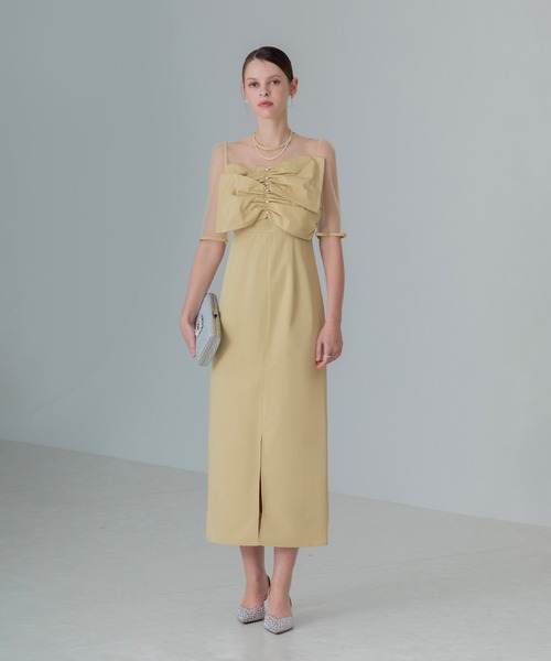 Aさん専用★Leja★新品未使用★シースドレス セール】【LEJA】フロントプリーツシアースリーブIラインドレス