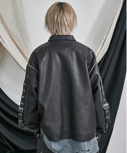 ililil（イルイルイル）の「『ililil/イルイルイル』【2way gimmick synthetic leather blouson】2wayヴィンテージ加工合成皮革ブルゾン（ブルゾン・メンズ・グレー/ブラック・FREE）」の4枚目の写真