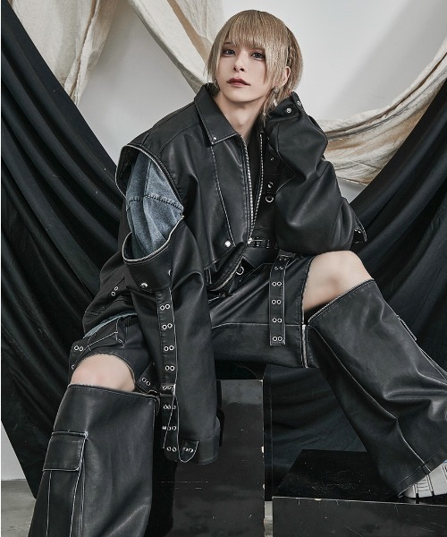 ililil（イルイルイル）の「『ililil/イルイルイル』【2way gimmick synthetic leather blouson】2wayヴィンテージ加工合成皮革ブルゾン（ブルゾン・メンズ・グレー/ブラック・FREE）」の5枚目の写真