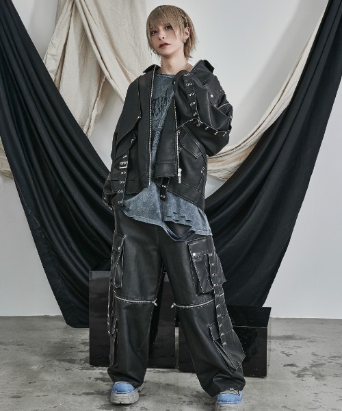 ililil（イルイルイル）の「『ililil/イルイルイル』【2way gimmick synthetic leather blouson】2wayヴィンテージ加工合成皮革ブルゾン（ブルゾン・メンズ・グレー/ブラック・FREE）」の7枚目の写真