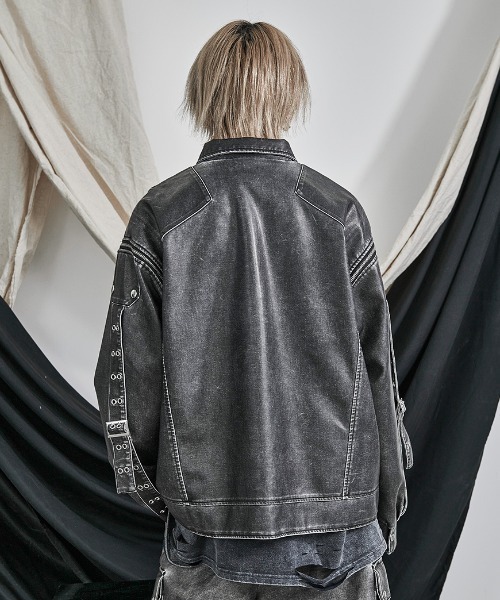 ililil（イルイルイル）の「『ililil/イルイルイル』【2way gimmick synthetic leather blouson】2wayヴィンテージ加工合成皮革ブルゾン（ブルゾン・メンズ・グレー/ブラック・FREE）」の12枚目の写真