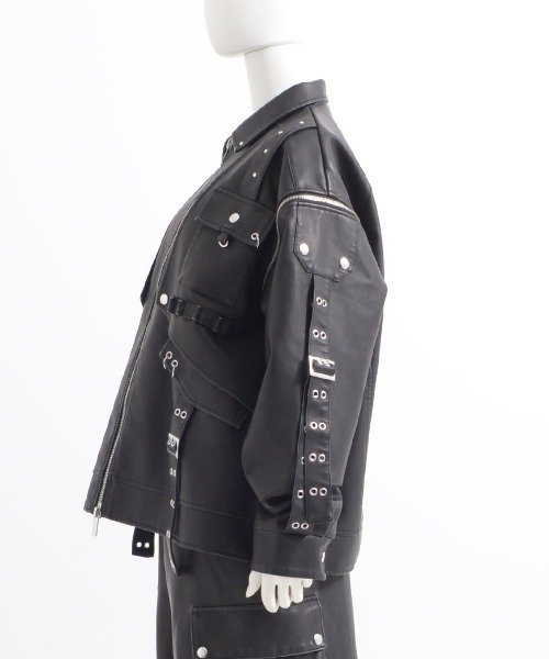 ililil（イルイルイル）の「『ililil/イルイルイル』【2way gimmick synthetic leather blouson】2wayヴィンテージ加工合成皮革ブルゾン（ブルゾン・メンズ・グレー/ブラック・FREE）」の19枚目の写真