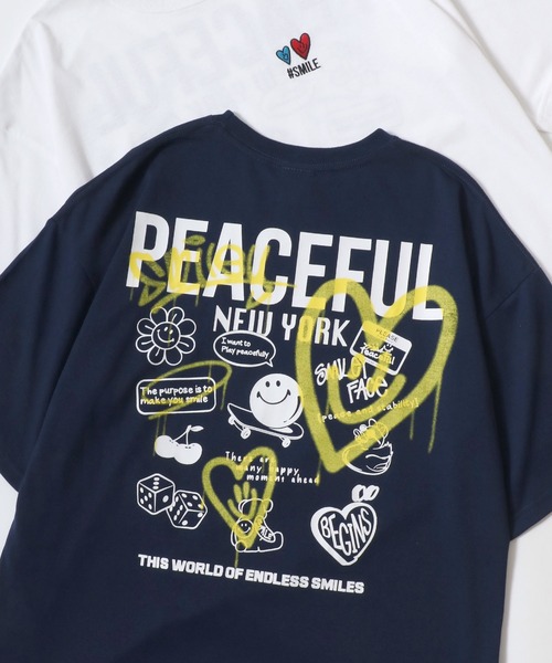 SMILEY FACE(スマイリーフェイス)の「SMILEY FACE/スマイリーフェイス 吸水速乾/UVカット オーバーサイズ バックプリント ロゴ ワンポイント刺繍 半袖Tシャツ/レディース メンズ(Tシャツ/カットソー・レディース・ブルー系その他/ネイビー/ホワイト系その他/ホワイト/ブラック系その他4/ホワイト系その他3/ブラック系その他5/ブラック系その他3/ホワイト系その他2/ブラック系その他/ブラック系その他2/ブラック・M/LL/L)」の1枚目の写真